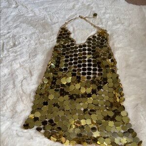 Gold Sequin Halter Dress